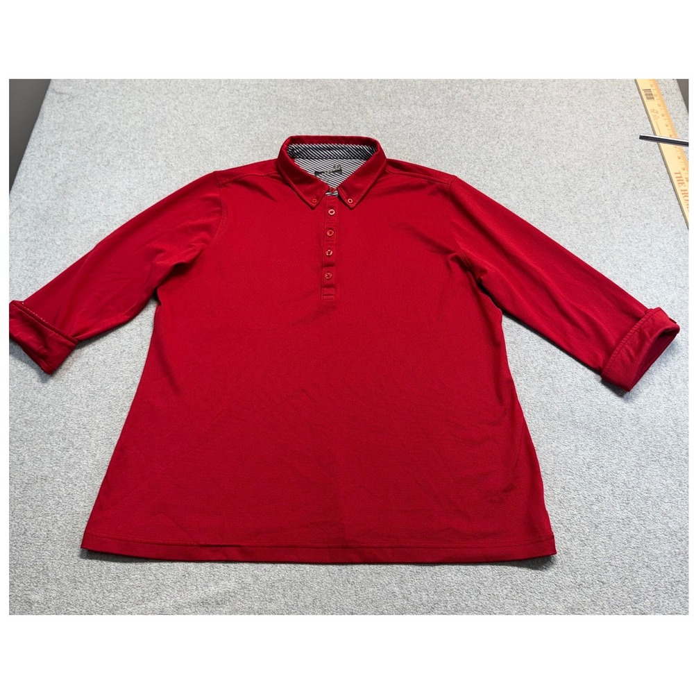 Zorrel Womens XL Red Performance Polo 3/4 Sleeve Striped Collar Golf Shirt